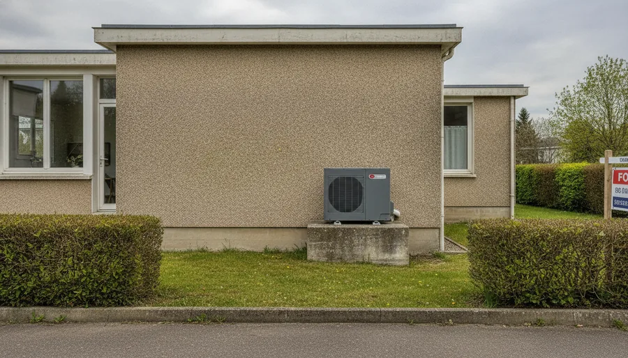 Pompe à chaleur air/eau installée contre un pavillon de Hem avant sa mise en vente