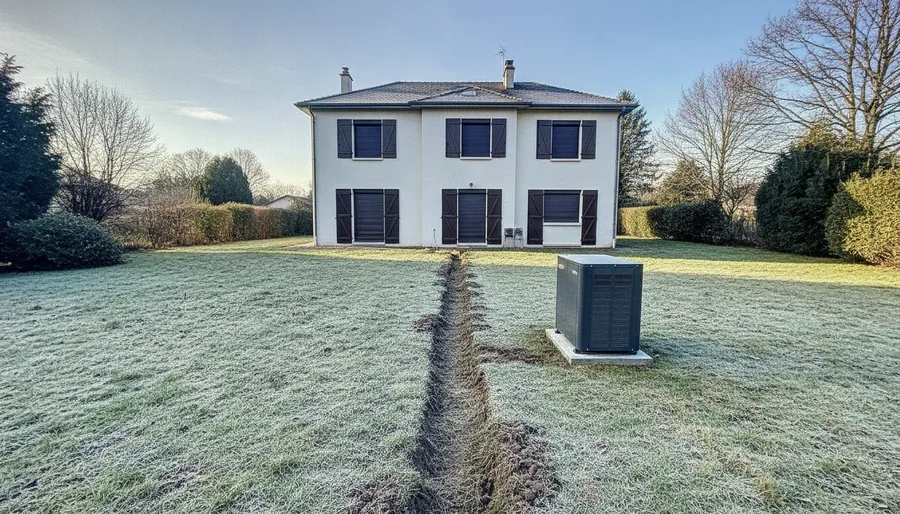 Pompe à chaleur air/eau posée dans le jardin d'un pavillon de Lesquin