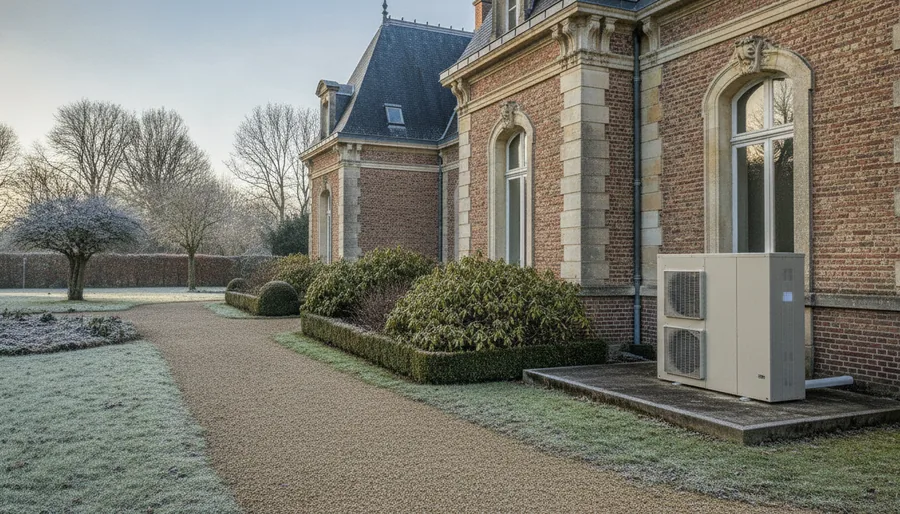 Pompe à chaleur haute température installée dans le jardin d'une maison de maître à Valenciennes